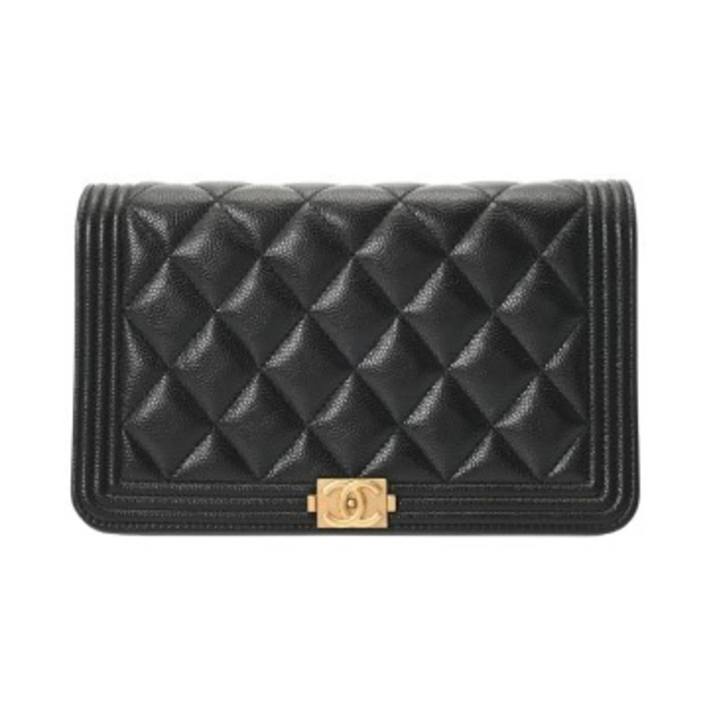 CHANEL Boy Chanel Wallet/Chain Wallet 20cm Black AP1117 Women's Caviar Skin S...
